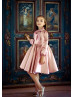 Long Sleeves Pink Satin Short Flower Girl Dress